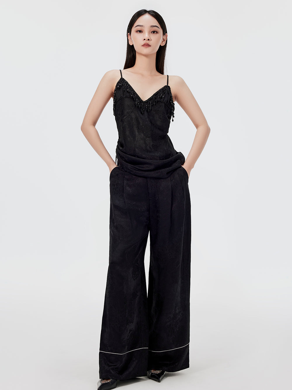 MUKZIN Sexy Suspender Jacquard Pants Suit Two-piece Set