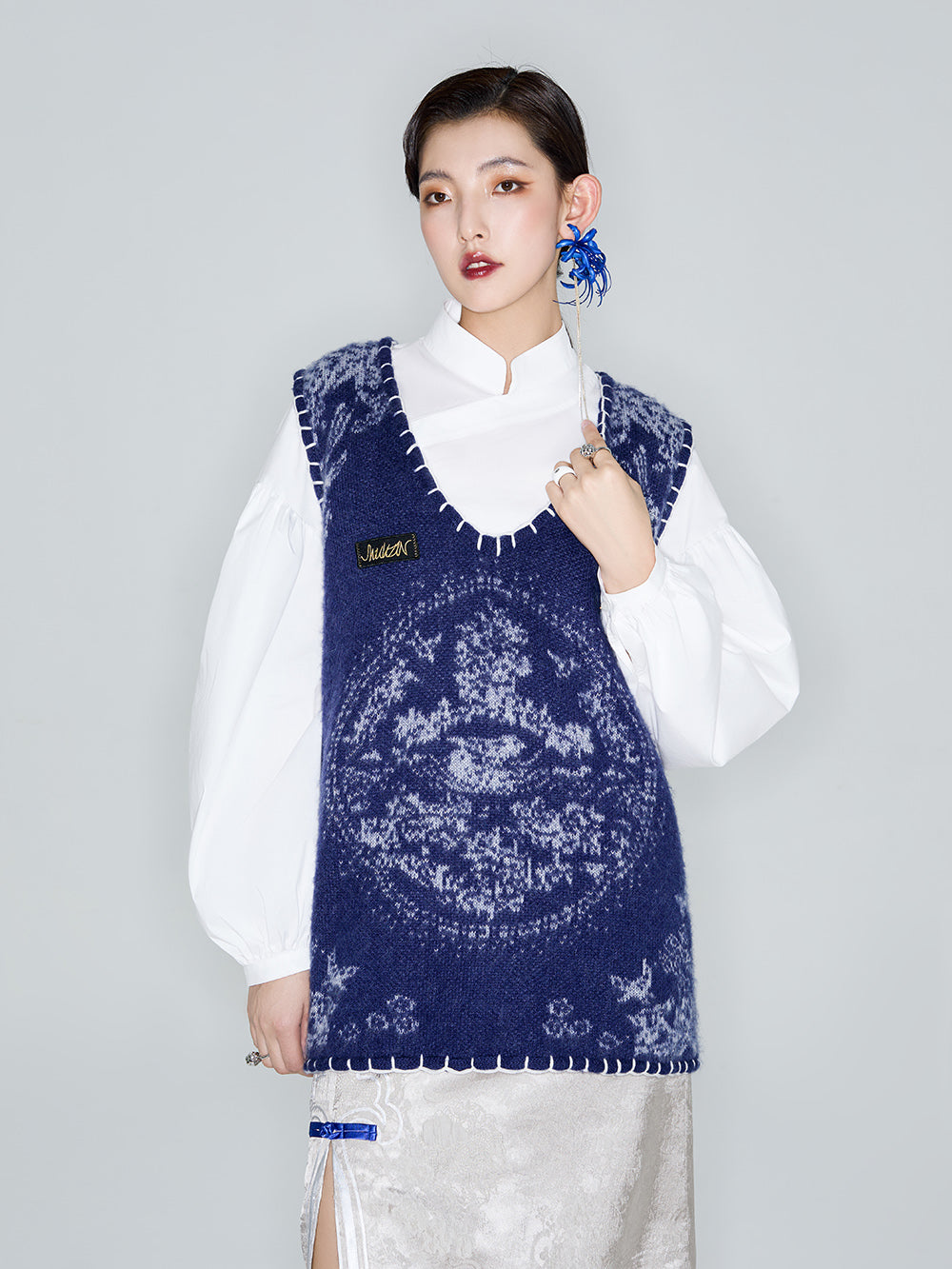 MUKZIN Linglong "Mandarin Duck" Mohair Knitted Large Round Collar Vest
