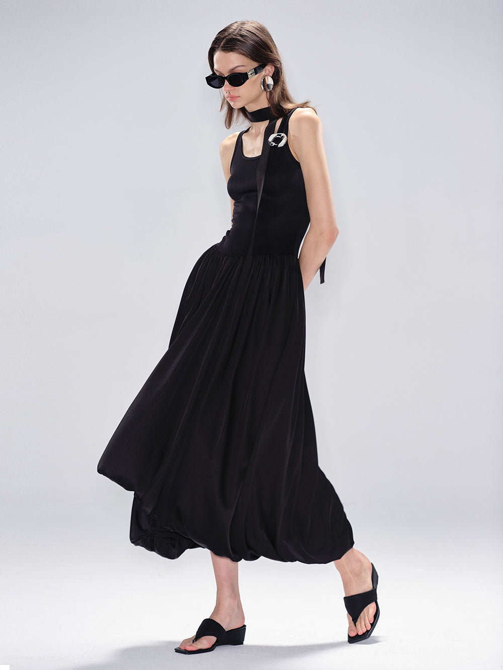 MUKTANK x MODULER Sleeveless Bud Dress with Flowing, Draped Dress
