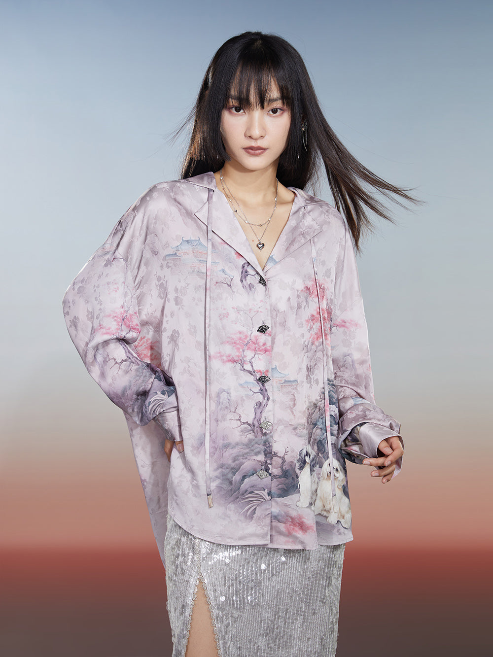 MUKZIN Single-breasted Vintage Shirt Lapel Print