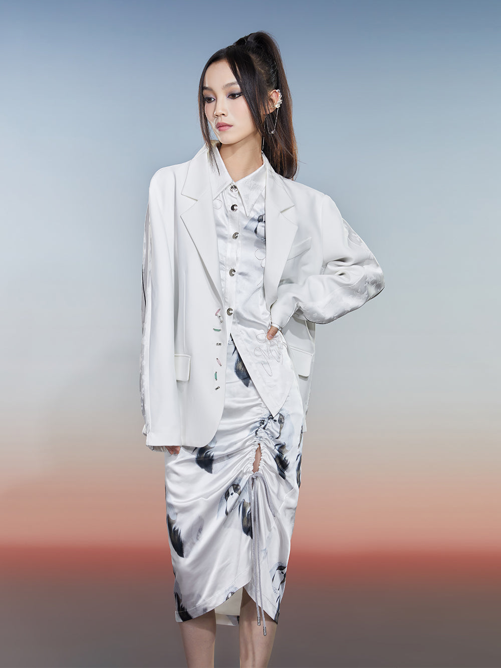 MUKZIN Spliced Jacquard White Commuting Style Slim Suit