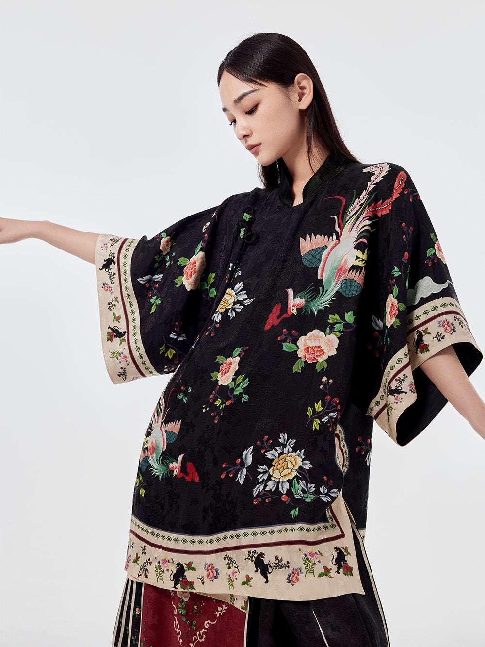 MUKZIN Chinese Stand Collar Printed Half-sleeved Shirt Dresses
