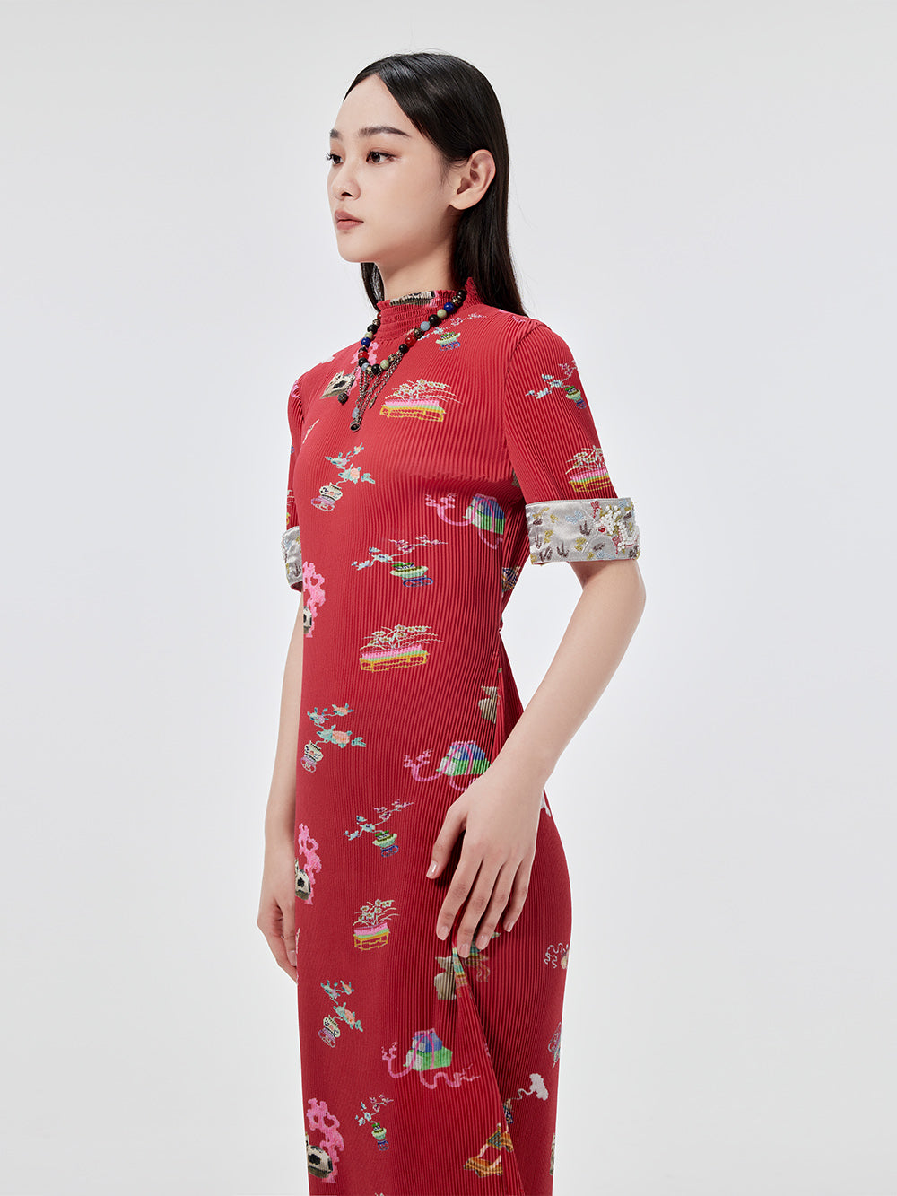 MUKZIN Printed Short-sleeved Cheongsam Qi Pao