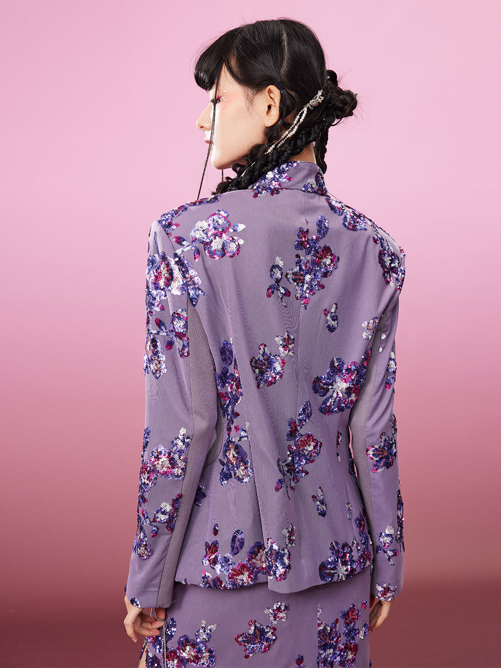 MUKZIN Slim Purple Chinese Style Printed Coat
