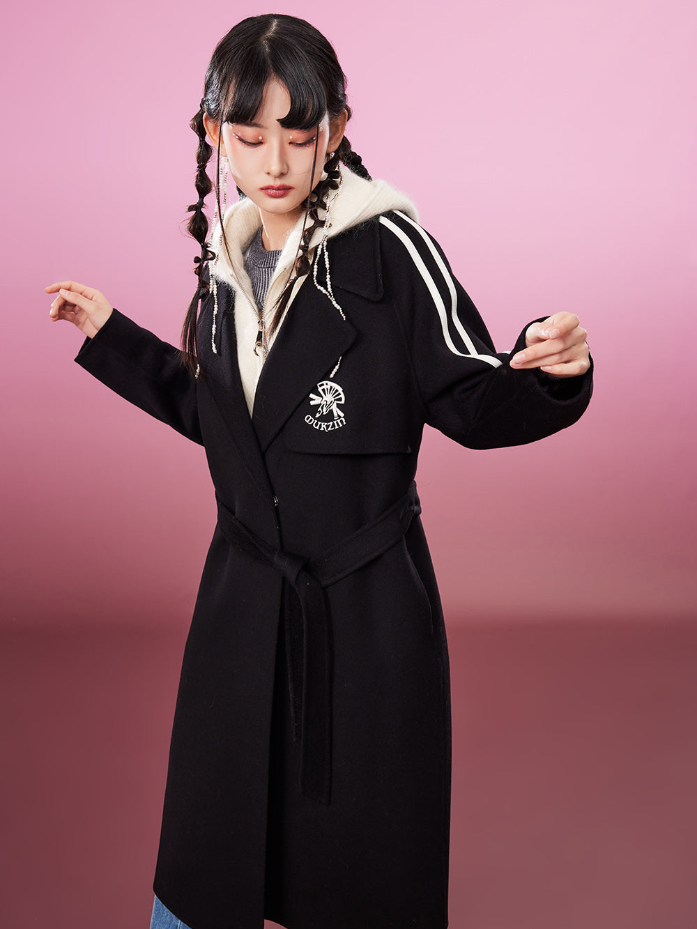 MUKZIN Logo Classic Casual Black Woolen Coat