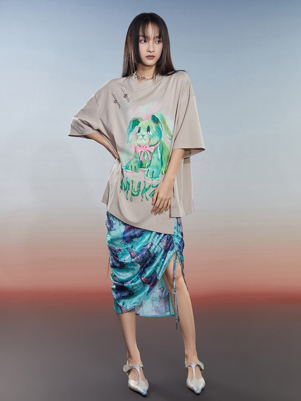 MUKZIN Loose 2-color Versatile Slit Casual Comfortable T-shirt