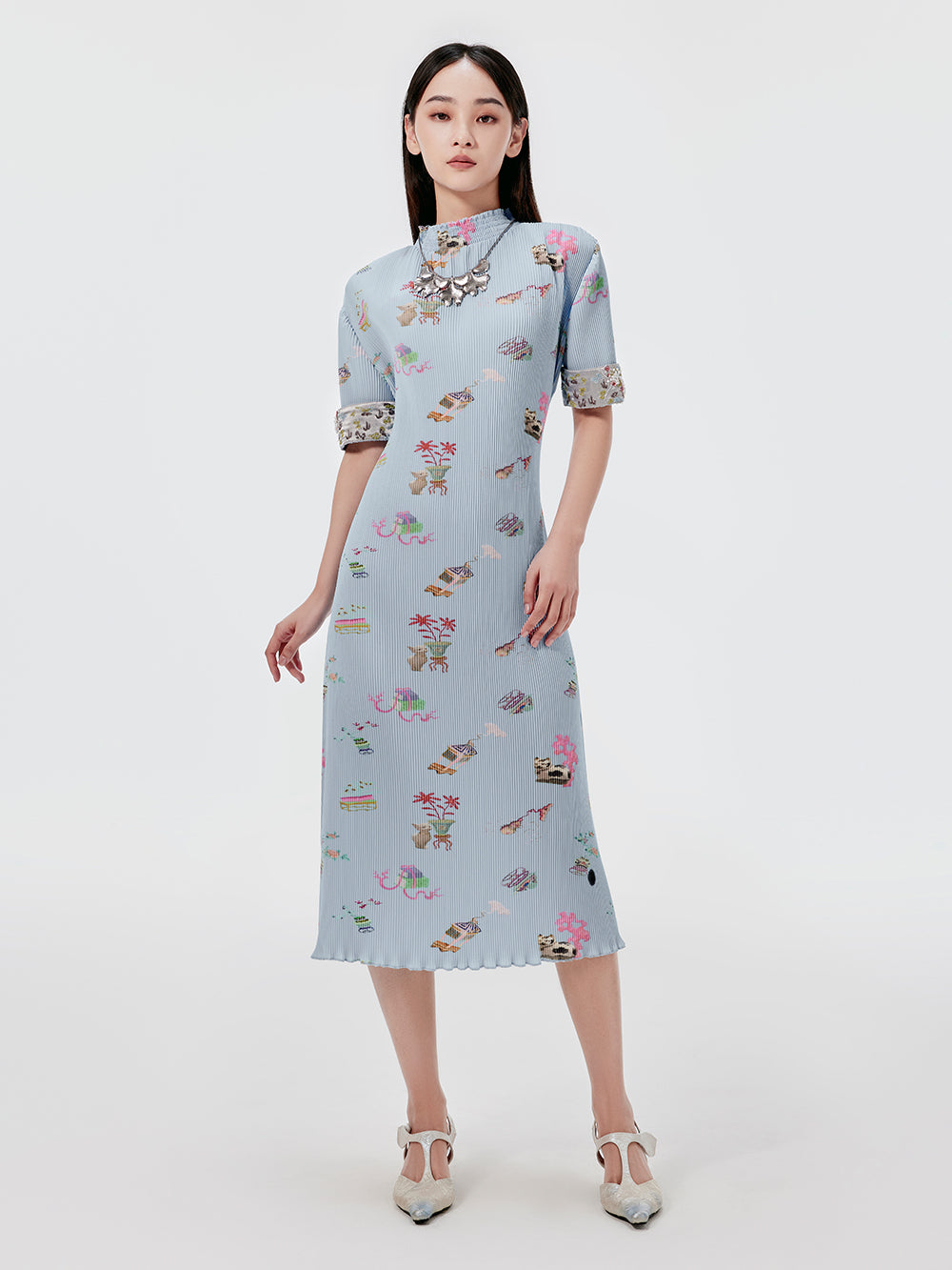 MUKZIN Printed Short-sleeved Cheongsam Qi Pao