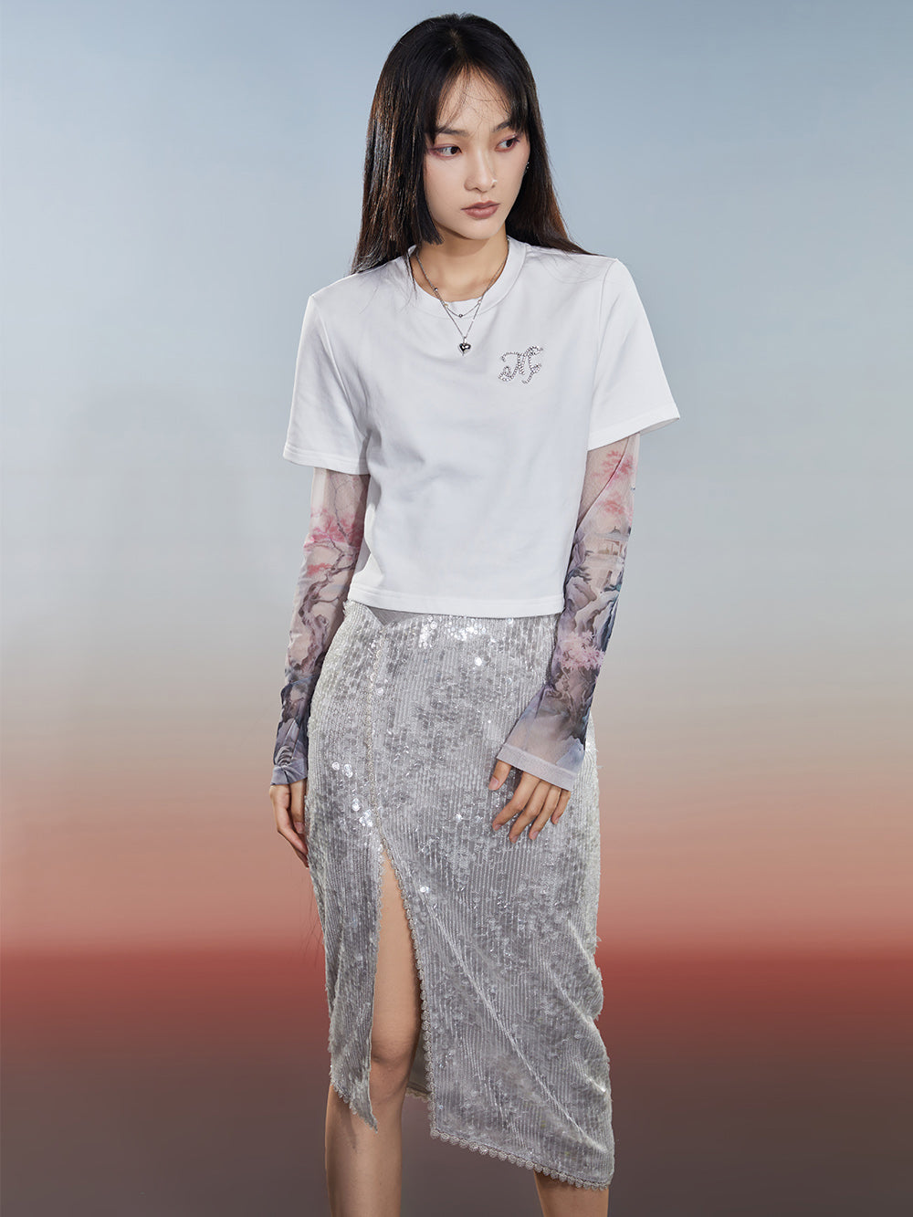 MUKZIN Sequin Straight Midi Skirt