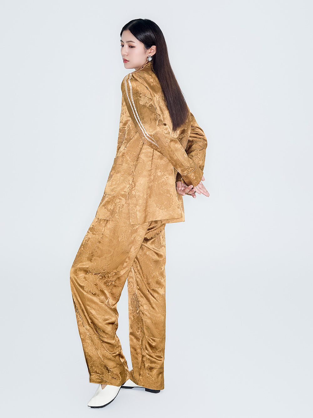 MUKZIN Linglong "thunderclap"Embossed Jacquard Draped Harem Pants