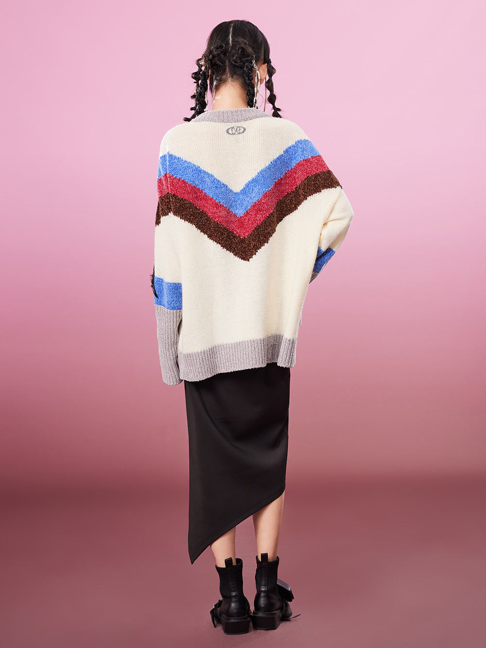 MUKZIN Retro V-neck PatchworkPopular Sweater Contrasting Colors