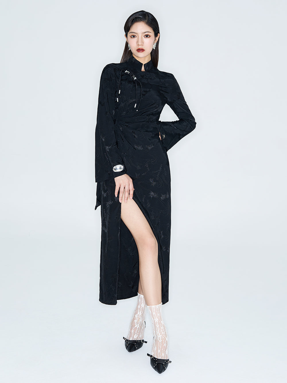 MUKZIN Linglong "Joyful Phoenix" - New Chinese-Style Jacquard High-Slit Cheongsam Dress