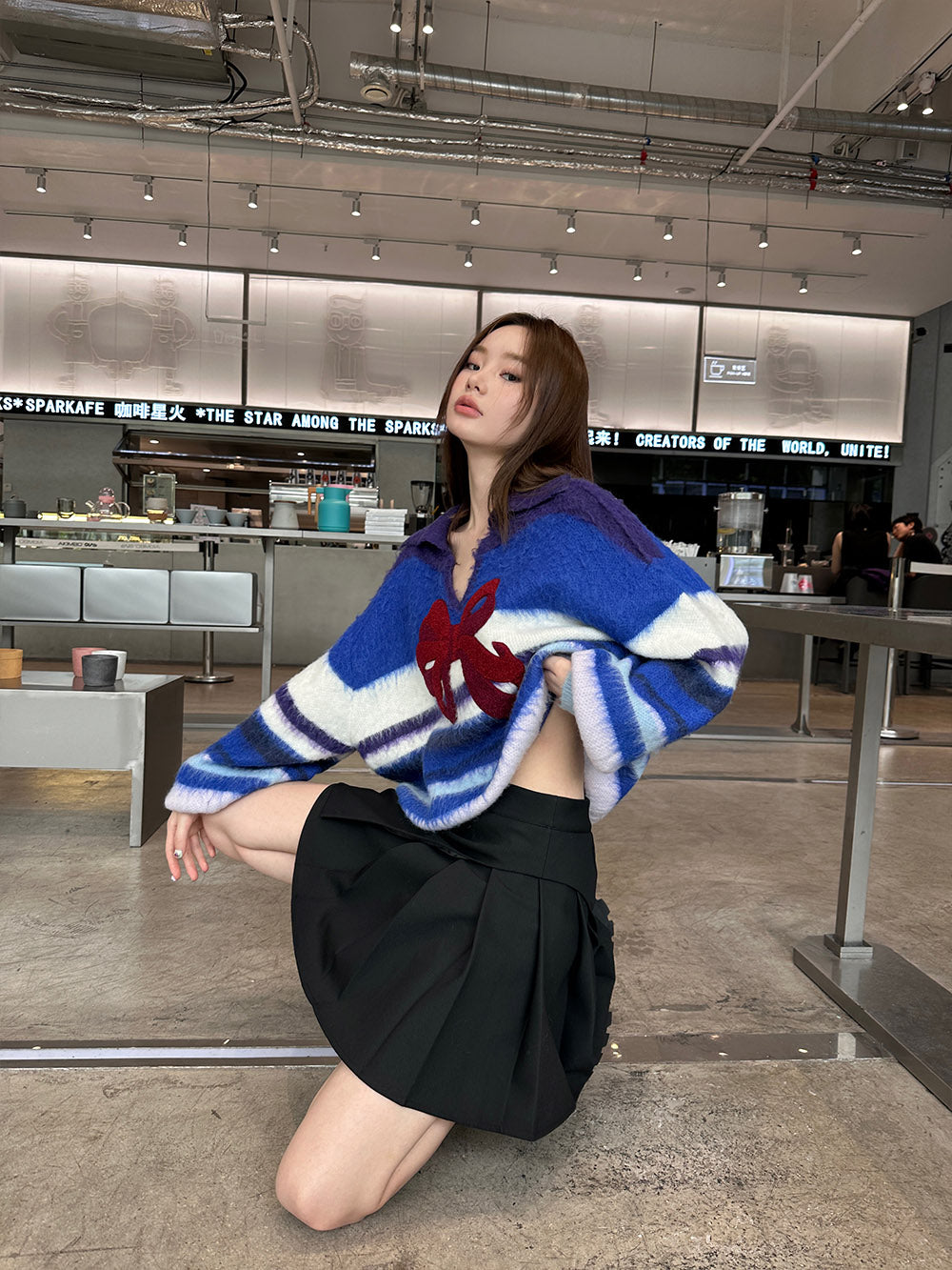MUKZIN Bow Striped All-match Casual Cute Sweatshirt