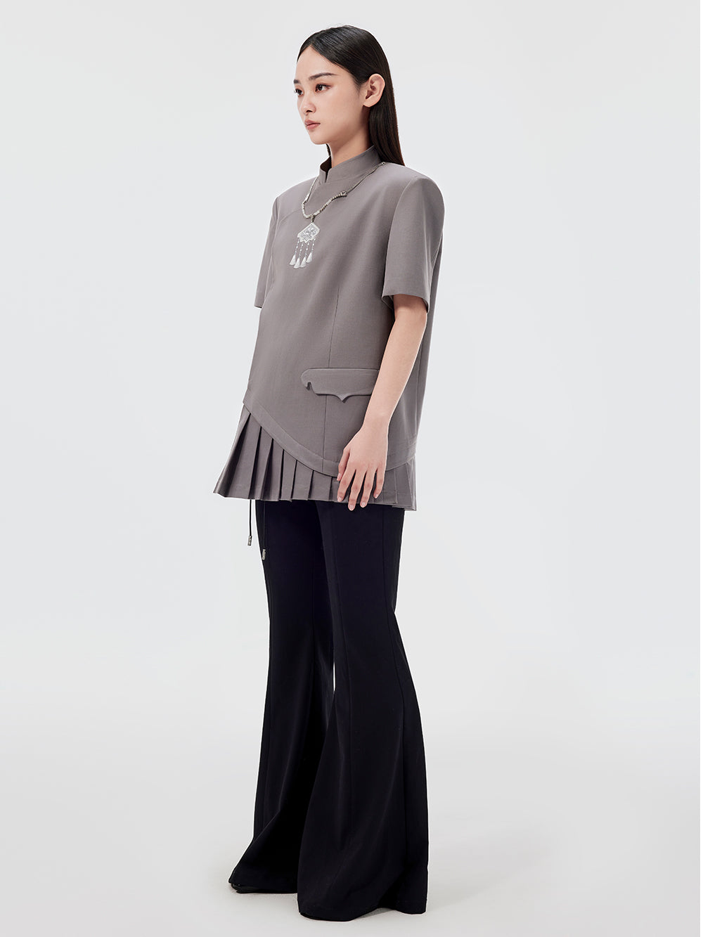 MUKZIN Chinese Style Stand Collar Skirt Design Short Sleeve Jacket