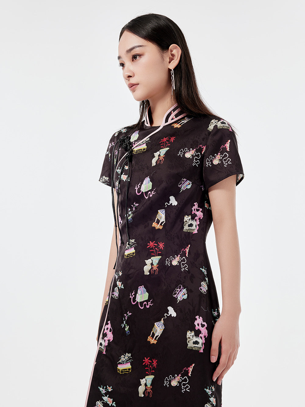 MUKZIN Creative Printed Slit Short-Sleeved Cheongsam