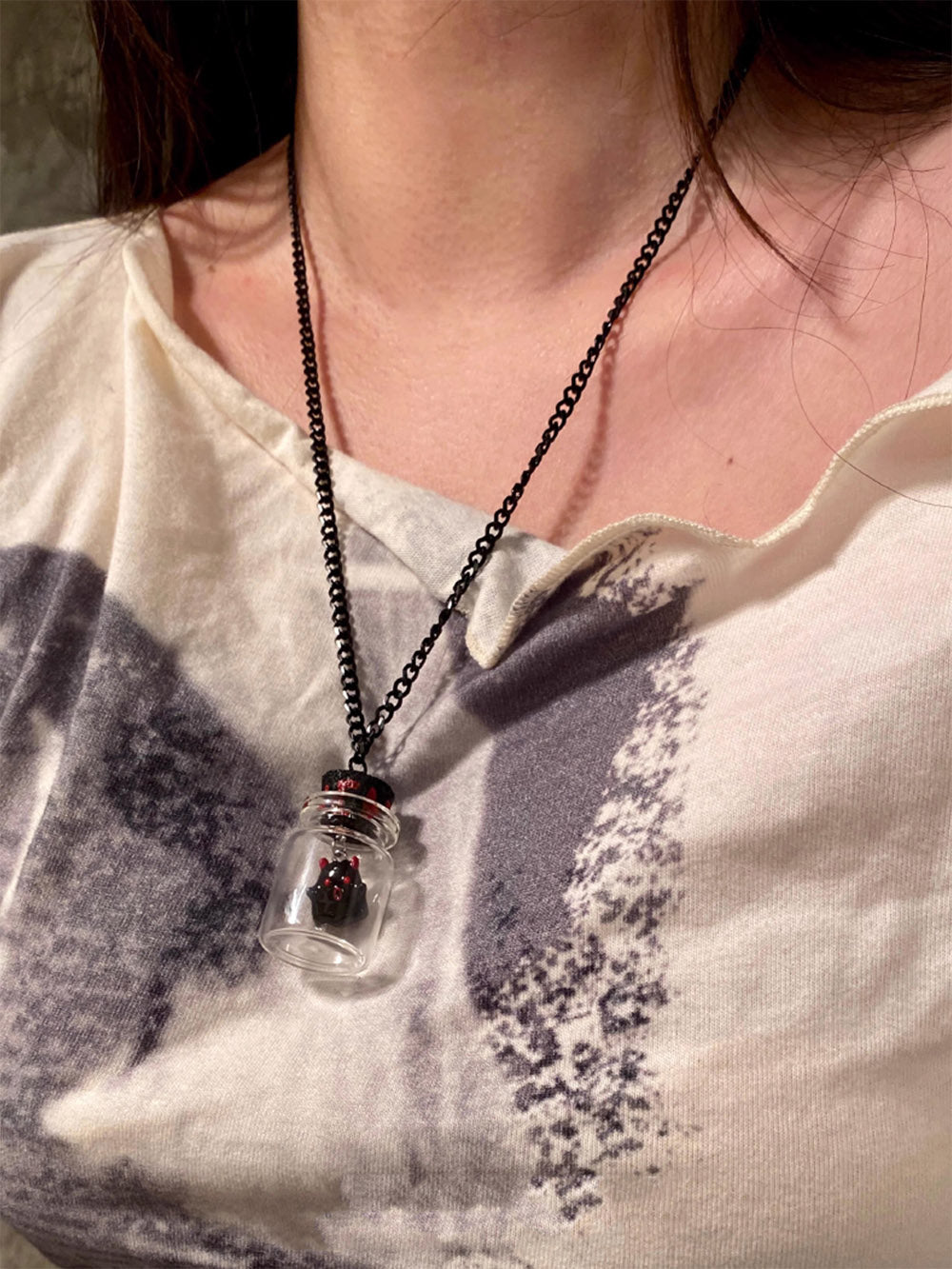 MUKTANK X WHITEHOLE Cute Devil Little Ghost Drift Bottle Necklace Sweater Chain