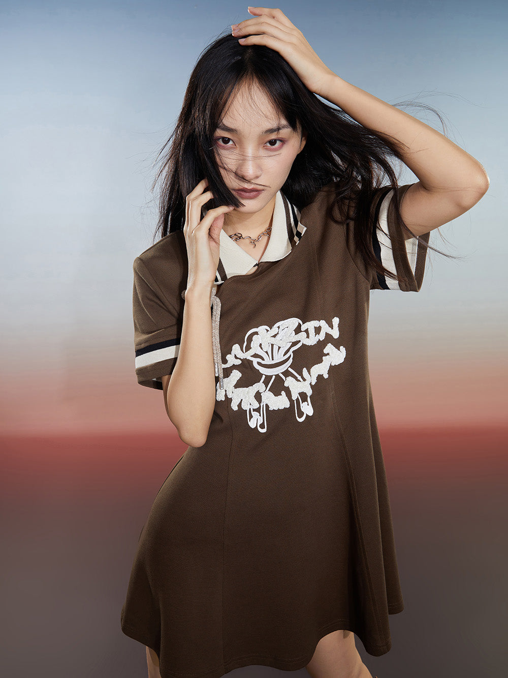 MUKZIN Slim Fit Classic Patchwork Striped Preppy Dress