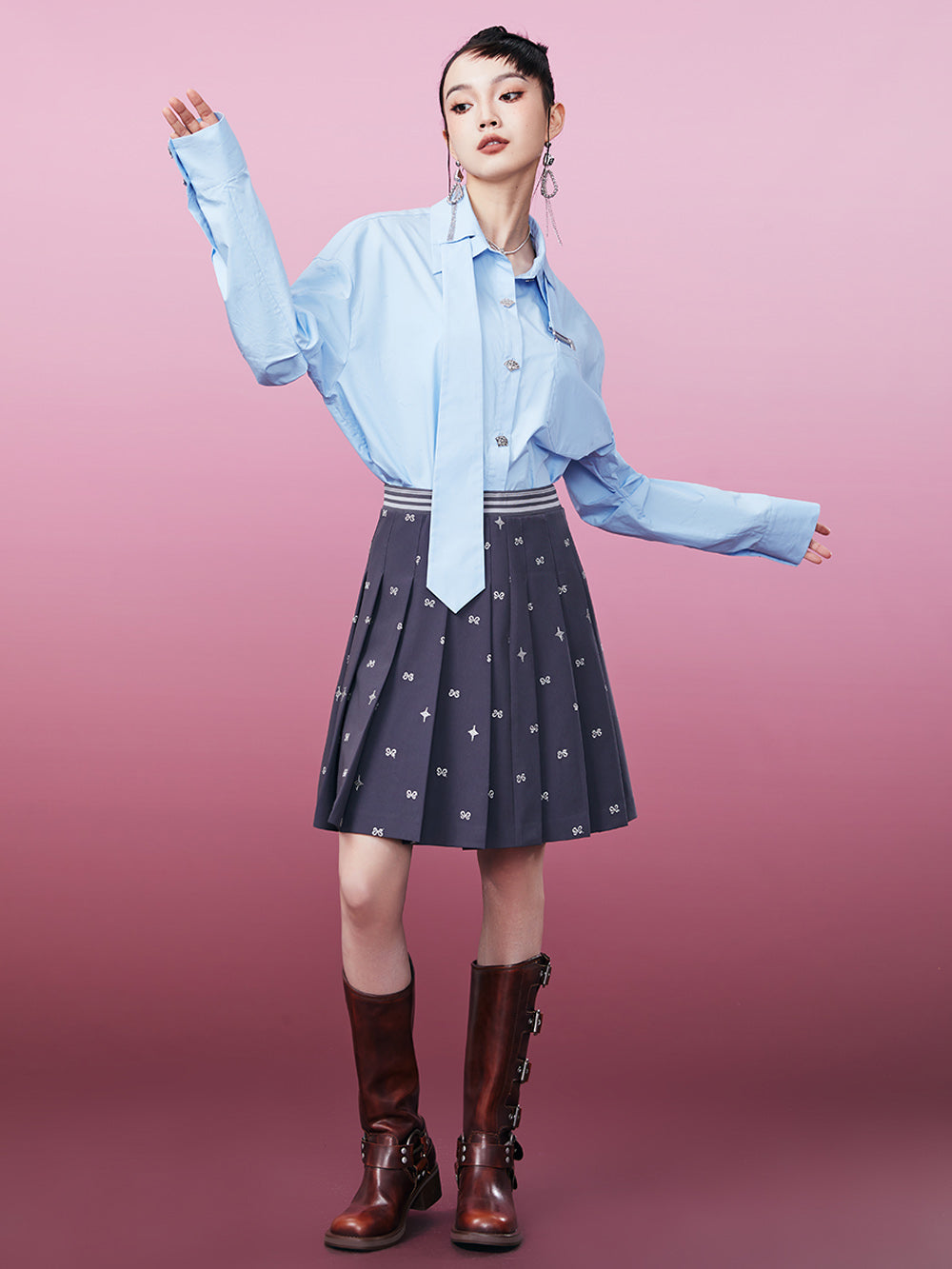 MUKZIN Sky Blue Inserted Tie Design Shirt