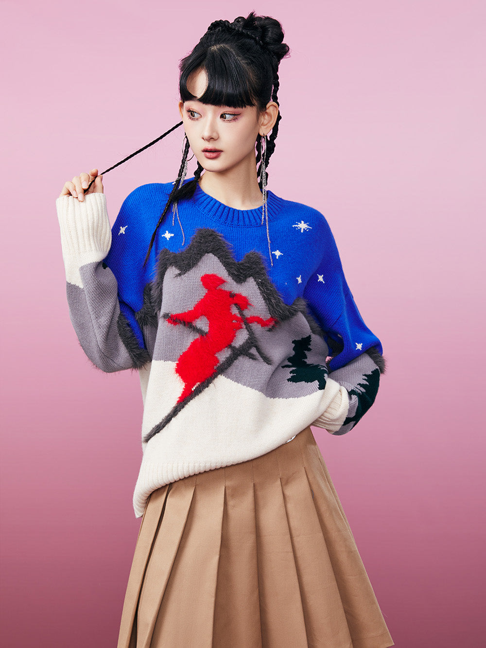 MUKZIN Skiing Women Blue Knited Sweater