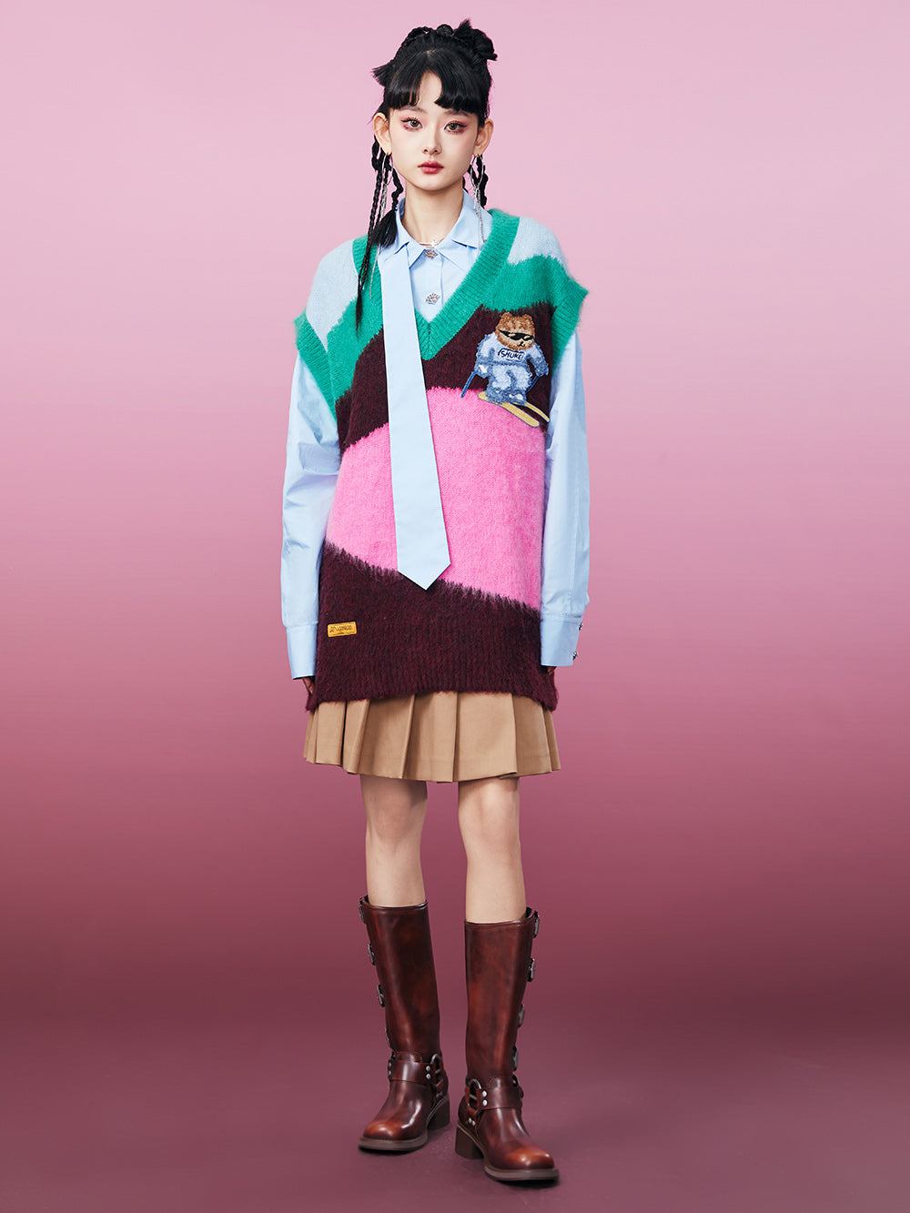 MUKZIN Fashionable Color Matching Casual Campus Style Vest