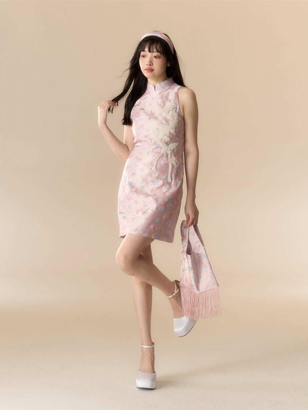 MUKTANK X LOUMUTAKU New Chinese-Style Fluff Patch Butterfly Cheongsam