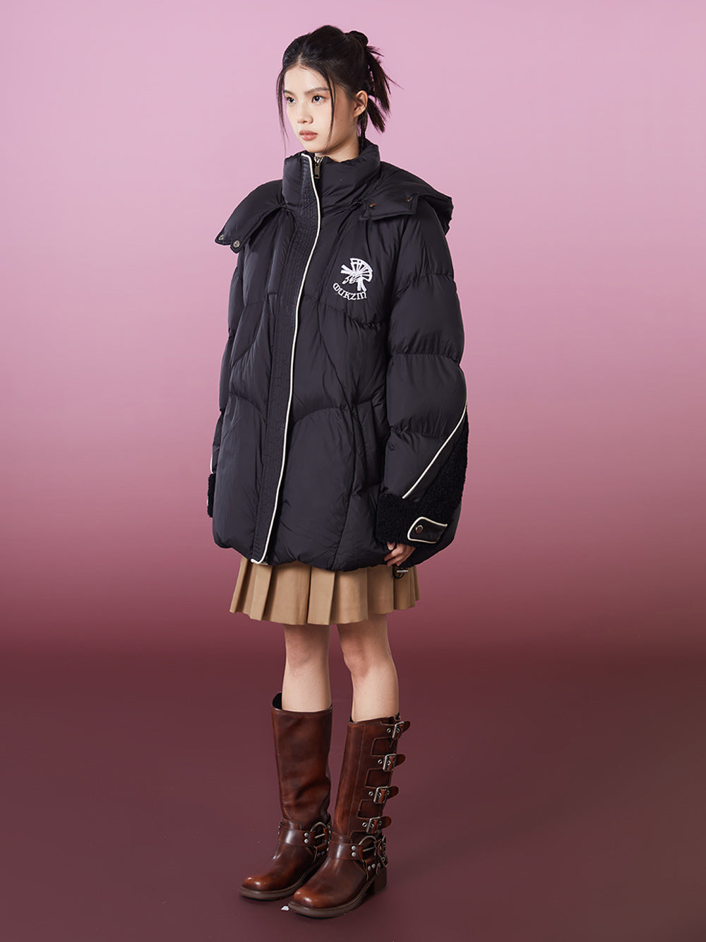 MUKZIN Lambswool Cuffs Chic Black Down Jacket