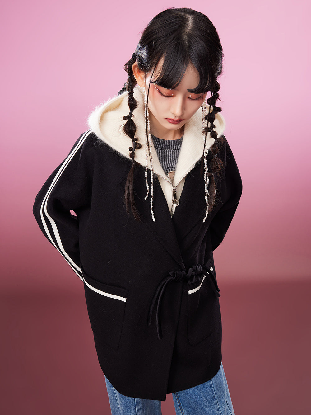 MUKZIN Sporty Frog Button Sleek Pink Coat