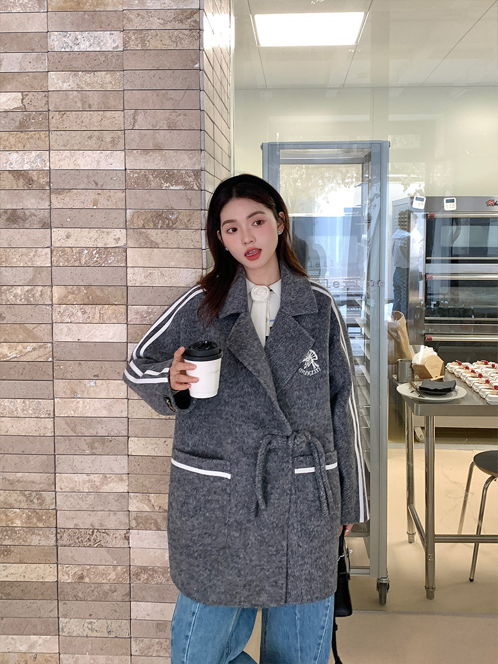MUKZIN Elegant Gray Double-faced Woolen Coat