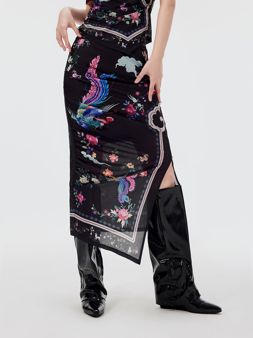 MUKZIN Chinese Style Printed Slit Skirt