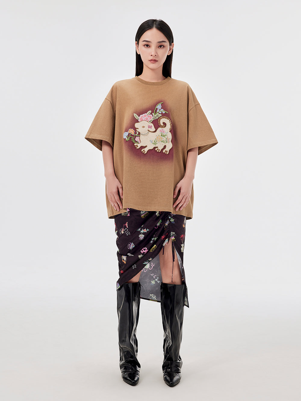 MUKZIN Casual Loose Cute Embroidered Versatile Retro Style T-shirt