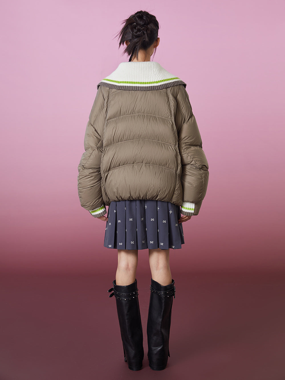 MUKZIN  Khaki Green Warm Versatile Down Jacket with Detachable Collar