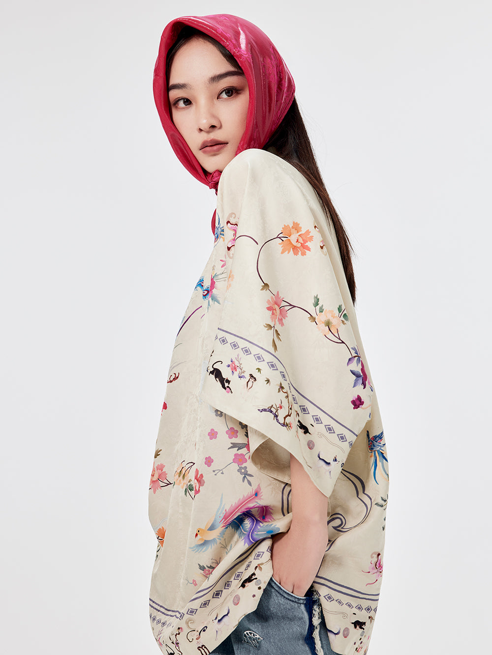 MUKZIN Beige Jacquard Cheongsam Qi Pao Shirt