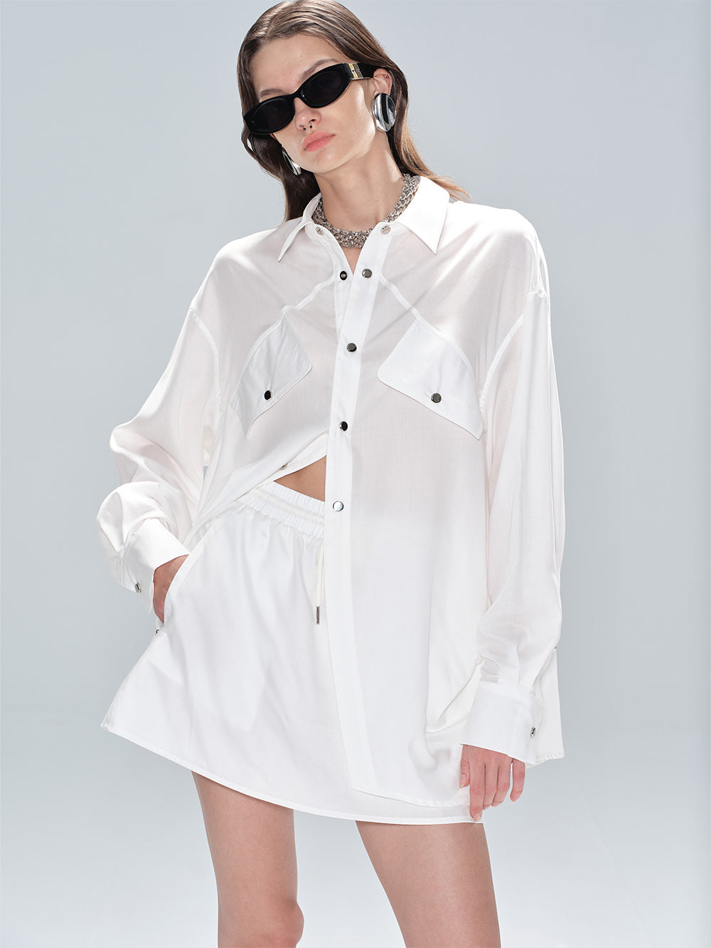 MUKTANK x MODULER Tencel Loose Shirt and Shorts Sun Protection Coordinating Set - Top