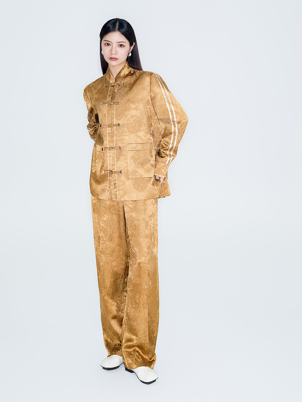 MUKZIN Linglong "thunderclap"Embossed Jacquard Draped Harem Pants