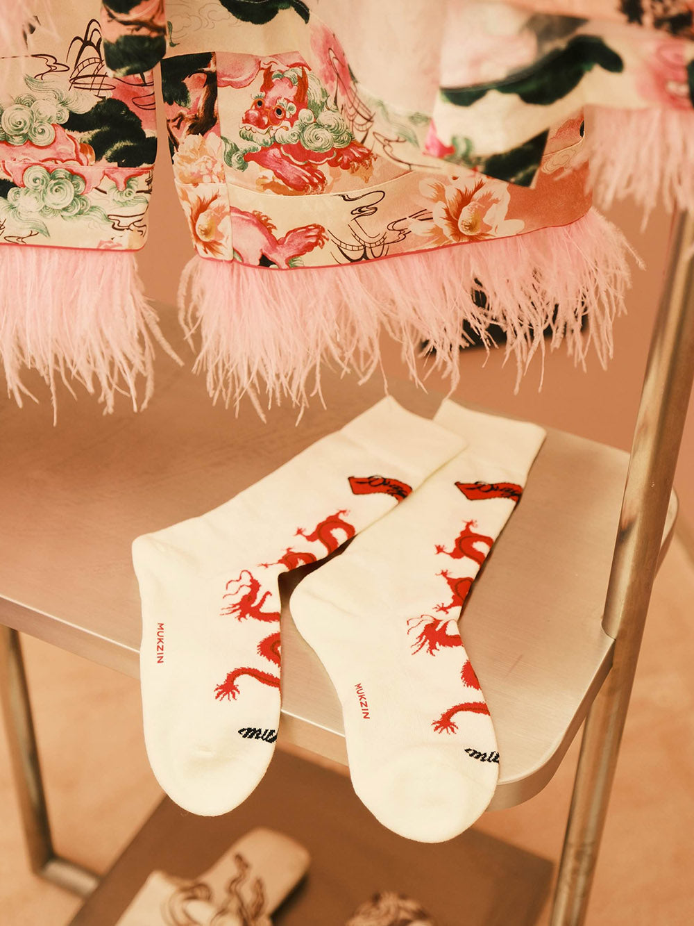 WS Rose Red/ Pink Velvet Turkey Feather Pajamas+Socks