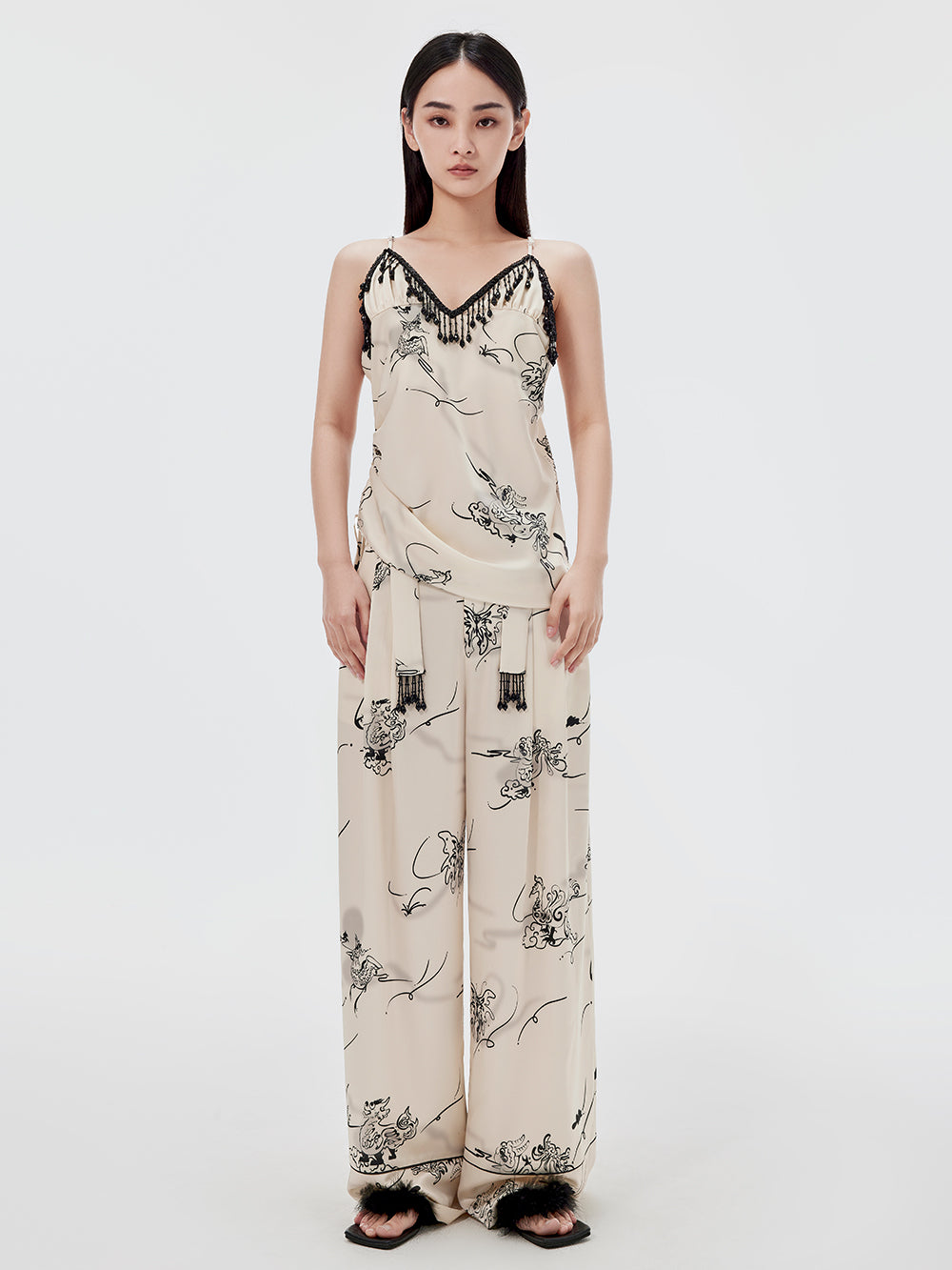 MUKZIN Sexy Suspender Print Pants Suit Two-piece Set