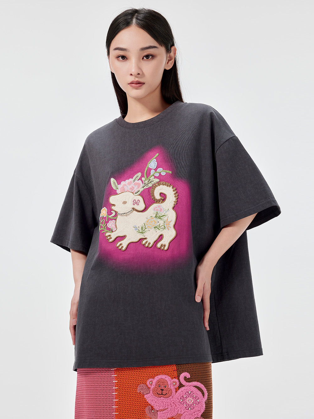 MUKZIN Casual Loose Cute Embroidered Versatile Retro Style T-shirt