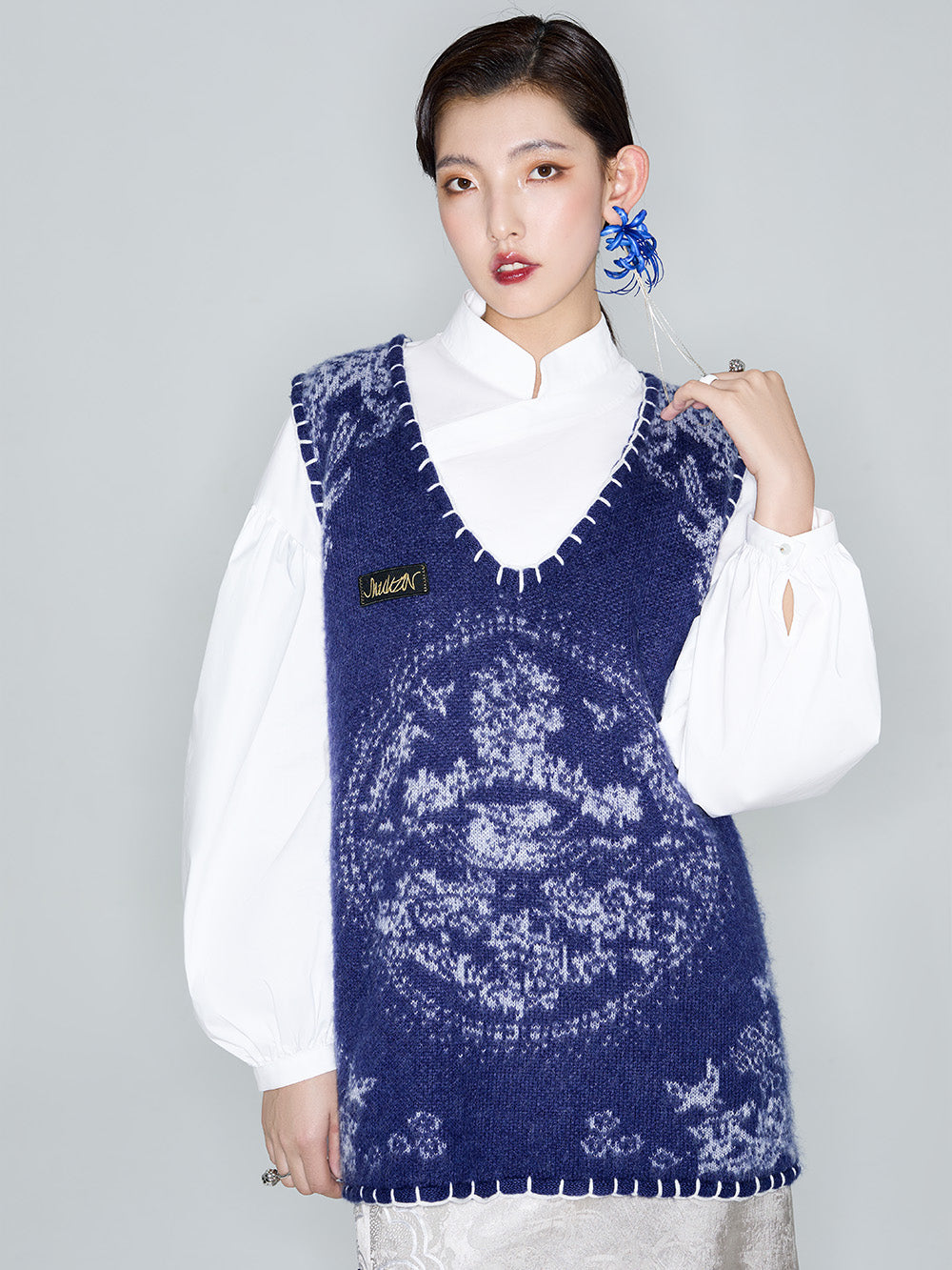 MUKZIN Linglong "Mandarin Duck" Mohair Knitted Large Round Collar Vest