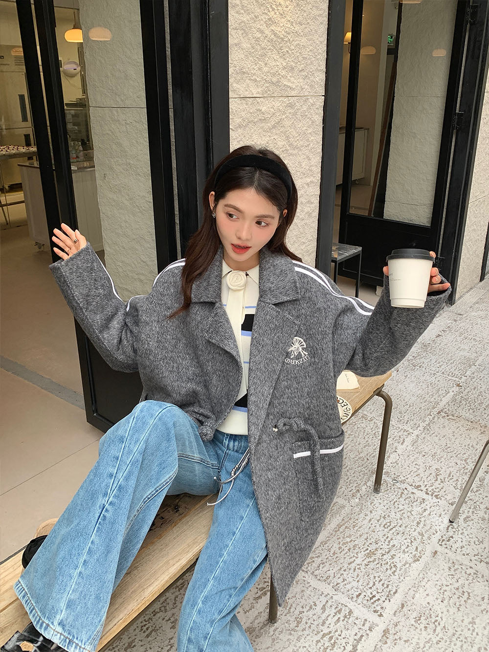 MUKZIN Elegant Gray Double-faced Woolen Coat