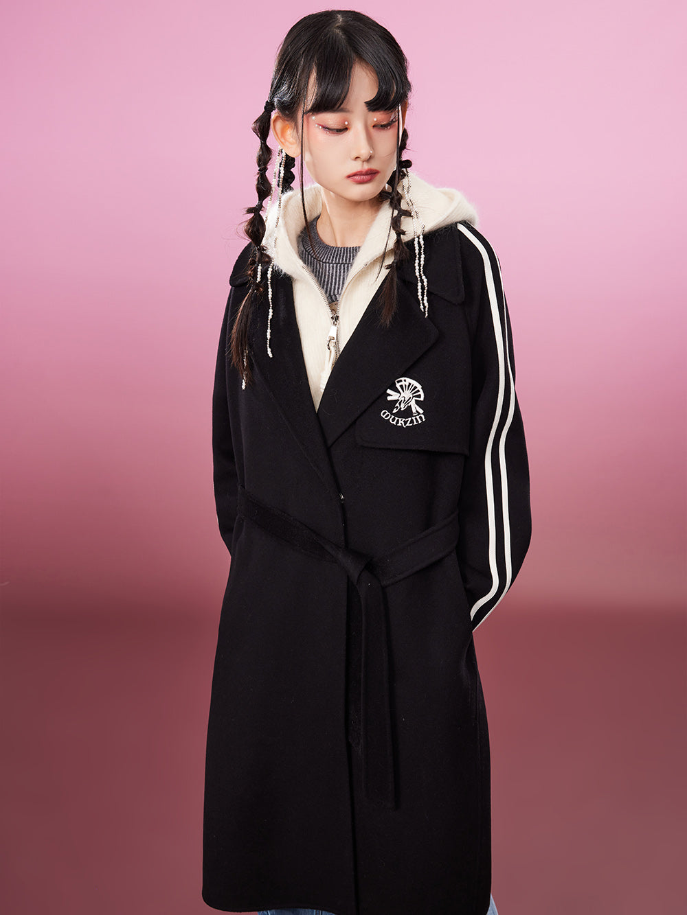 MUKZIN Logo Classic Casual Black Woolen Coat