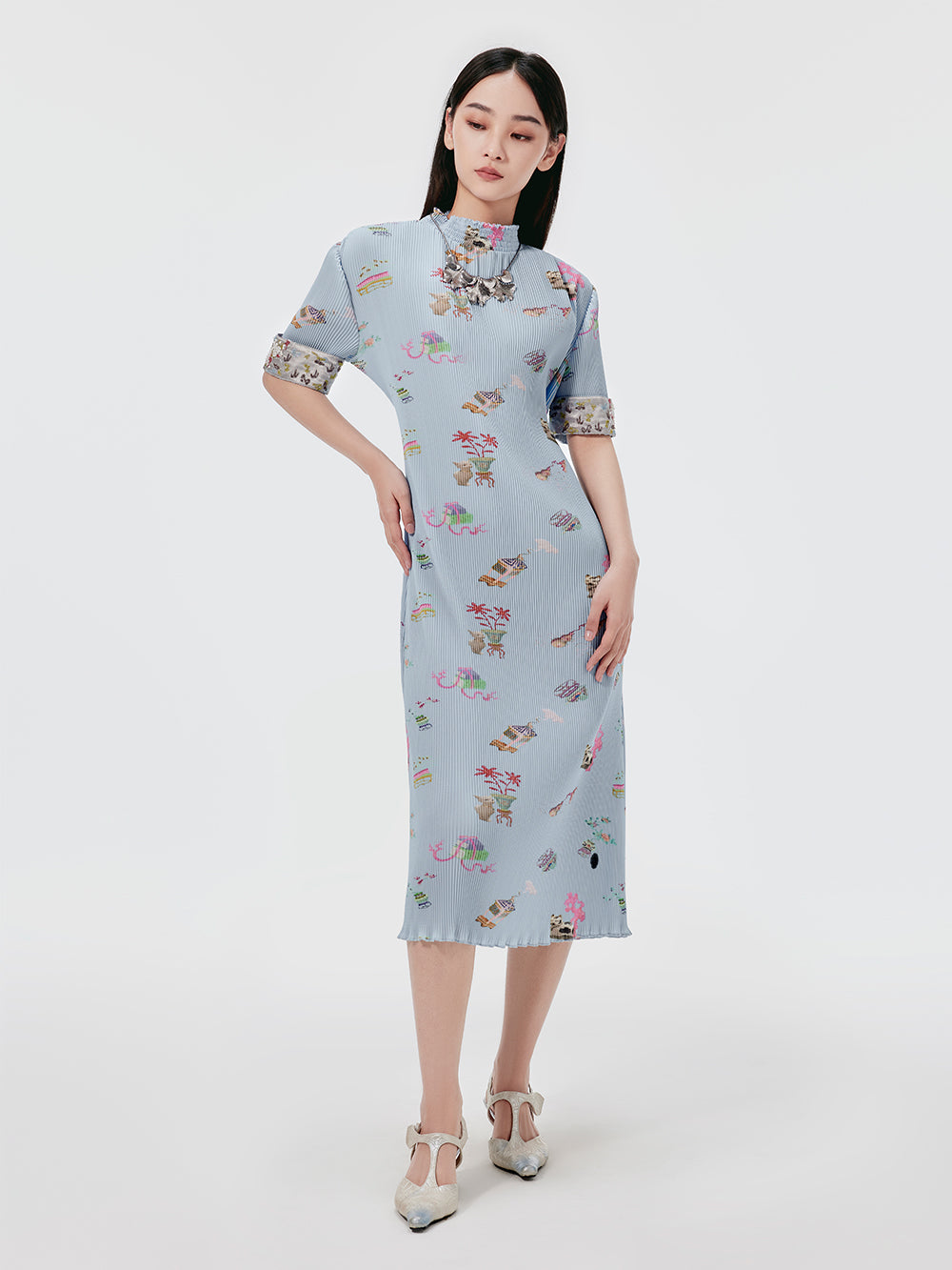 MUKZIN Printed Short-sleeved Cheongsam Qi Pao