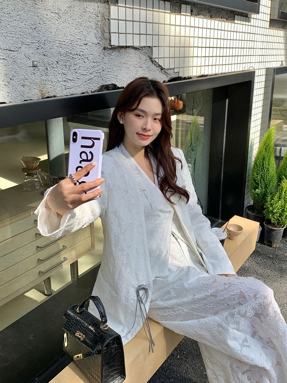 MUKZIN White Jacquard Chinese Charming Suit