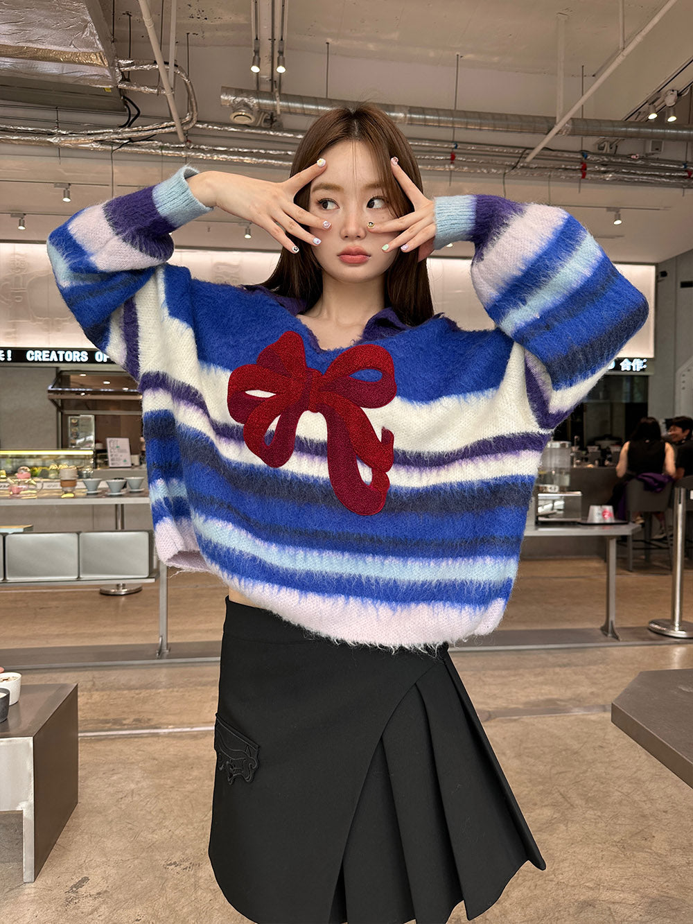MUKZIN Bow Striped All-match Casual Cute Sweatshirt