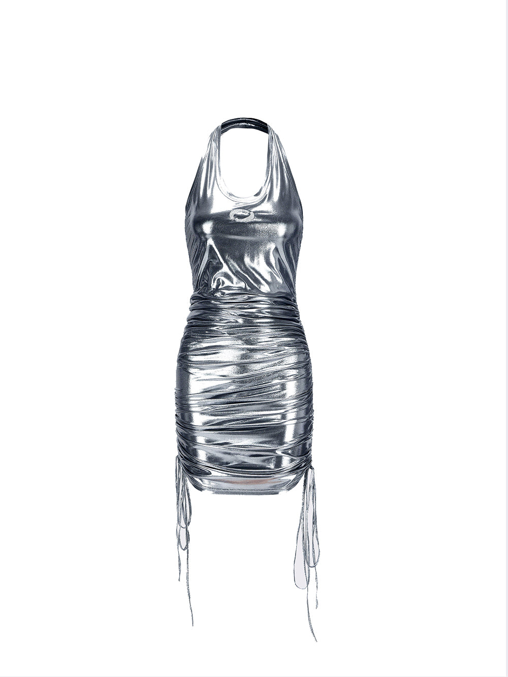 MUKTANK x ARDENCODE Embroidered Body-Hugging Metallic Silver Halter Dress