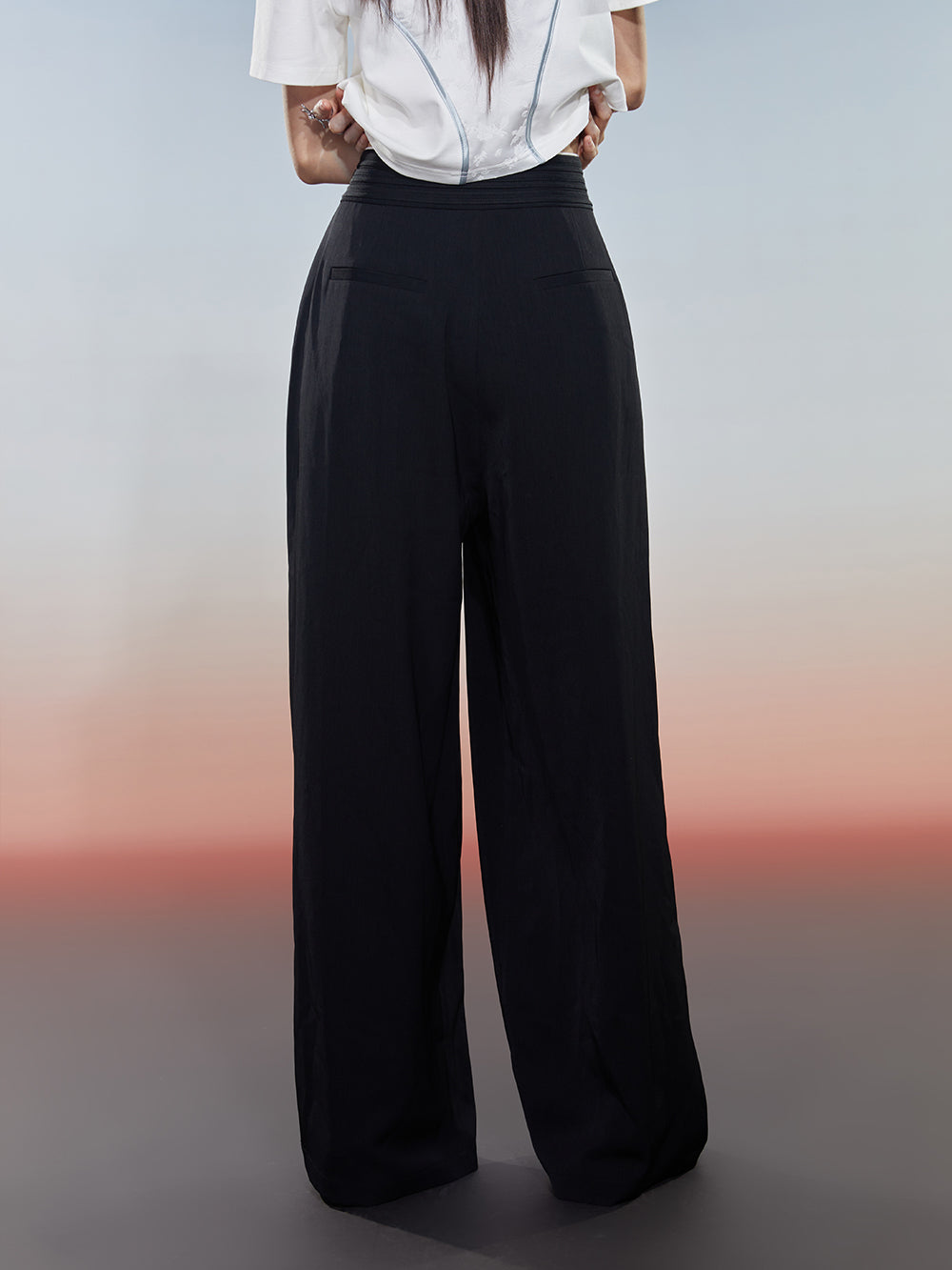 MUKZIN Black Loose Suit Pants with Crossover Design at the Waist