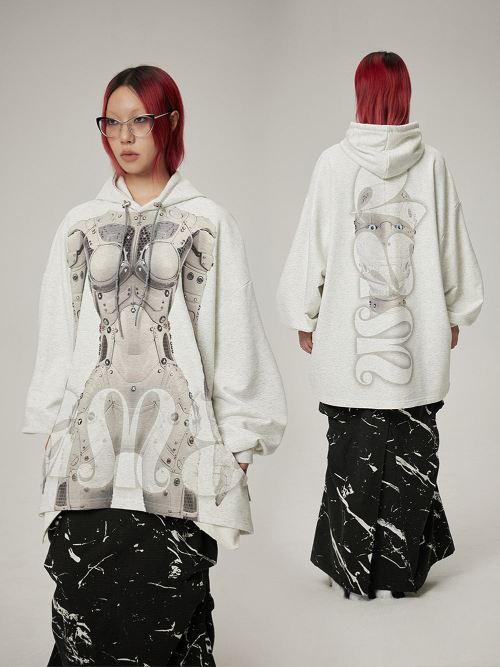MUKTANK  AI Robot Printed Oversize Unisex Hoodie