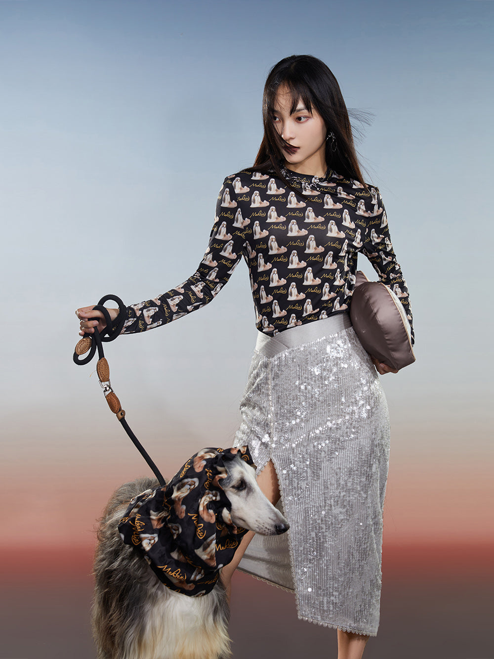MUKZIN Sequin Straight Midi Skirt