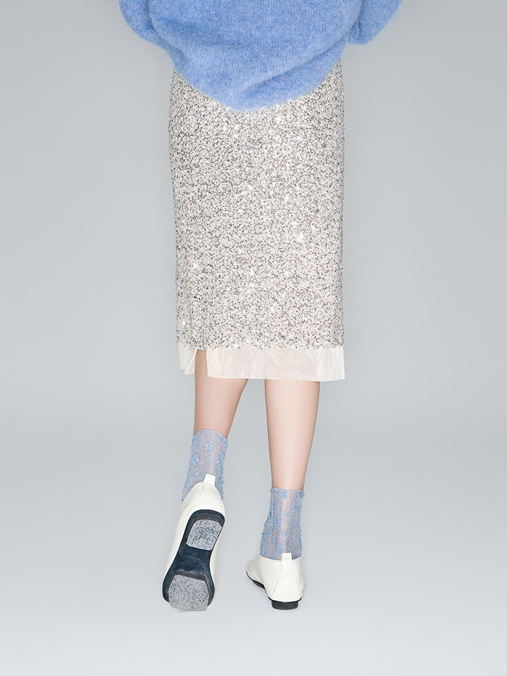 MUKZIN Linglong Champagne Sequined Straight "Floating Shimmer Skirt"