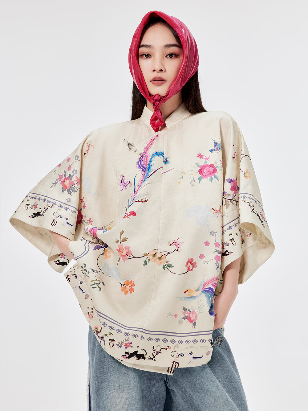 MUKZIN Beige Jacquard Cheongsam Qi Pao Shirt