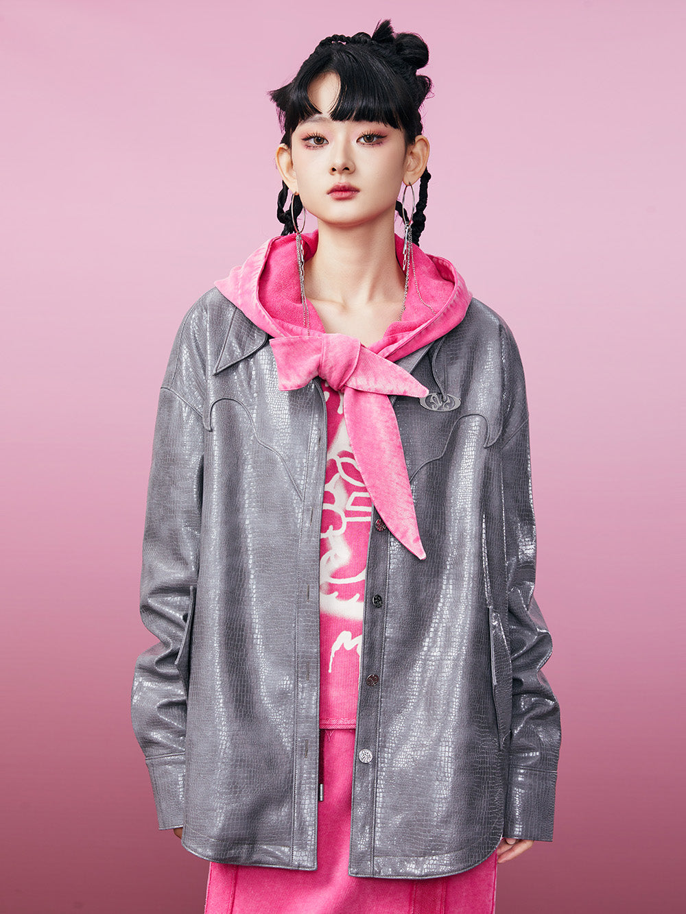 MUKZIN PU Fabric Rock Roll Gray Jacket Shirt