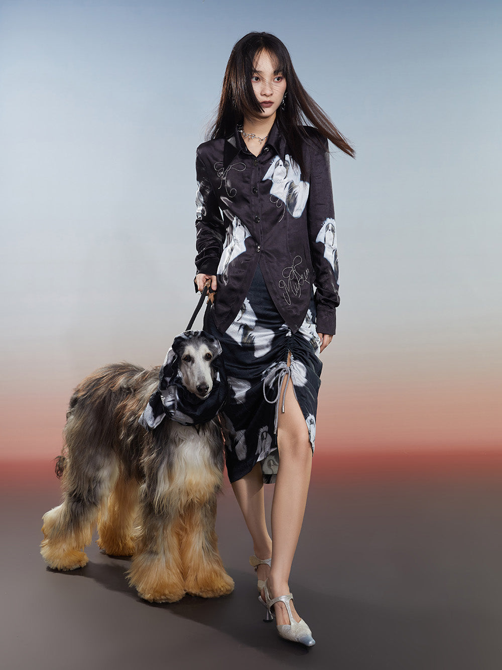 MUKZIN Printed Slim-fitting Slit Retro Versatile High-quality Skirt